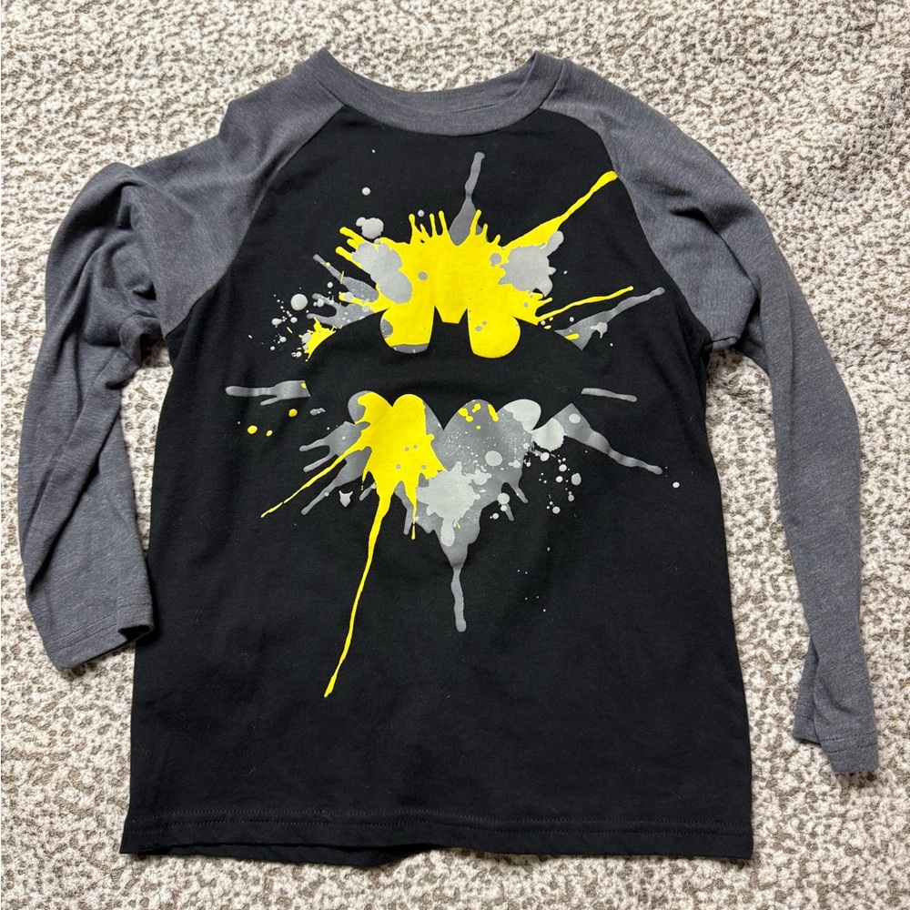 Batman Black and Gray Long Sleeve Tee with Paint Splatter Design